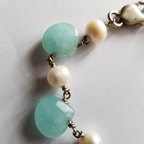 Chalcedony and pearl bracelet .925 sterling silver real mint sea white bead - Picture 11 of 16